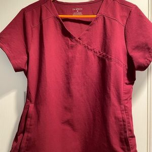 Jaanuu Womens scrub top in Wine color